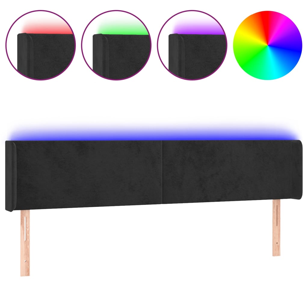 Κεφαλάρι Κρεβατιού LED Μαύρο 183x16x78/88 εκ. Βελούδινο