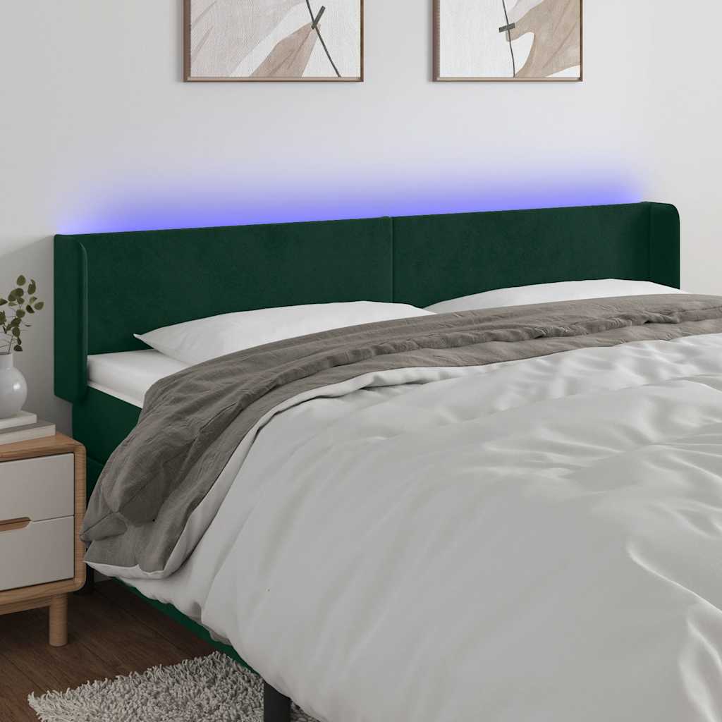 Κεφαλάρι Κρεβατιού LED Σκούρο Πράσινο 183x16x78/88εκ. Βελούδινο