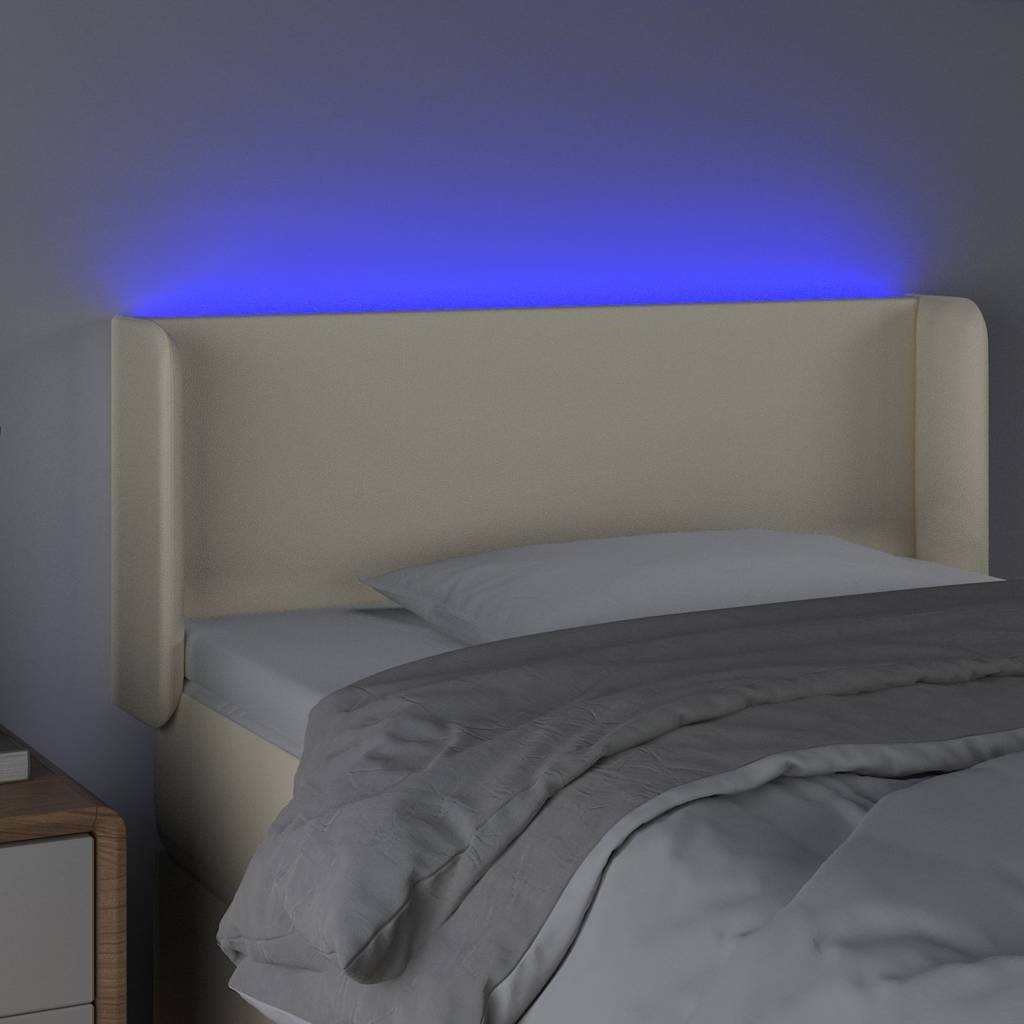 Κεφαλάρι Κρεβατιού LED Κρεμ 93x16x78/88 εκ. από Συνθετικό Δέρμα