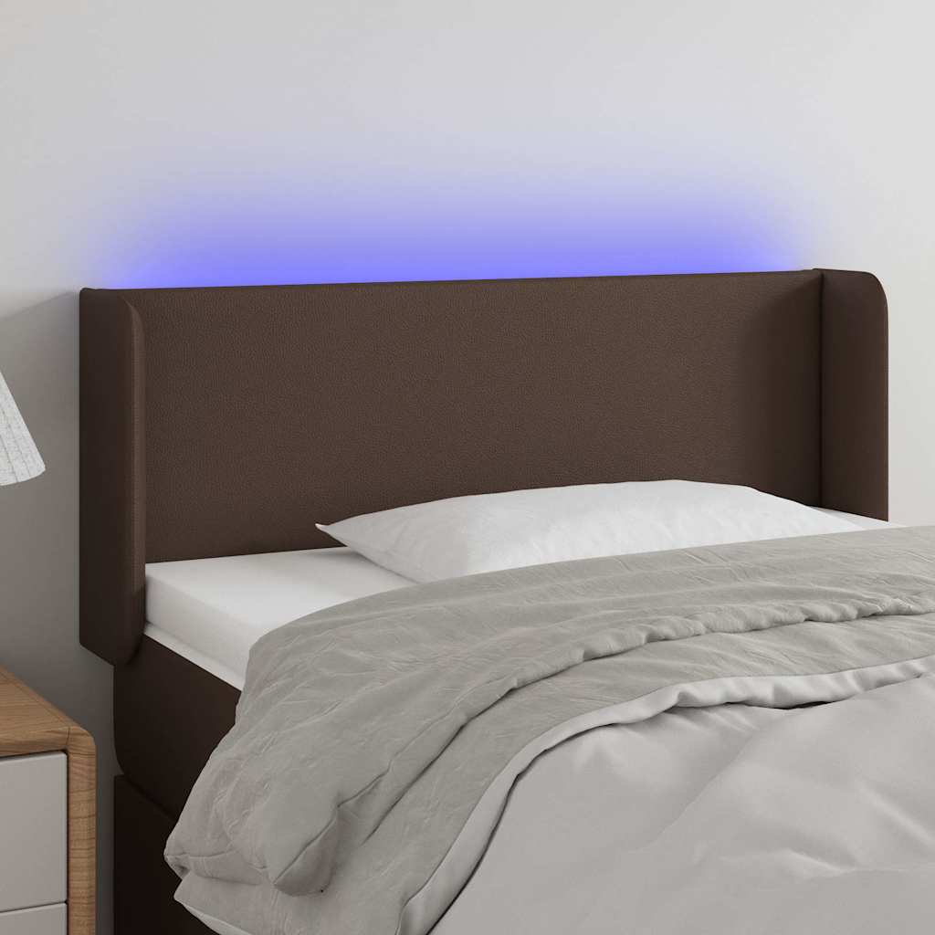 Κεφαλάρι Κρεβατιού LED Καφέ 93x16x78/88 εκ. από Συνθετικό Δέρμα - Pakobazaar