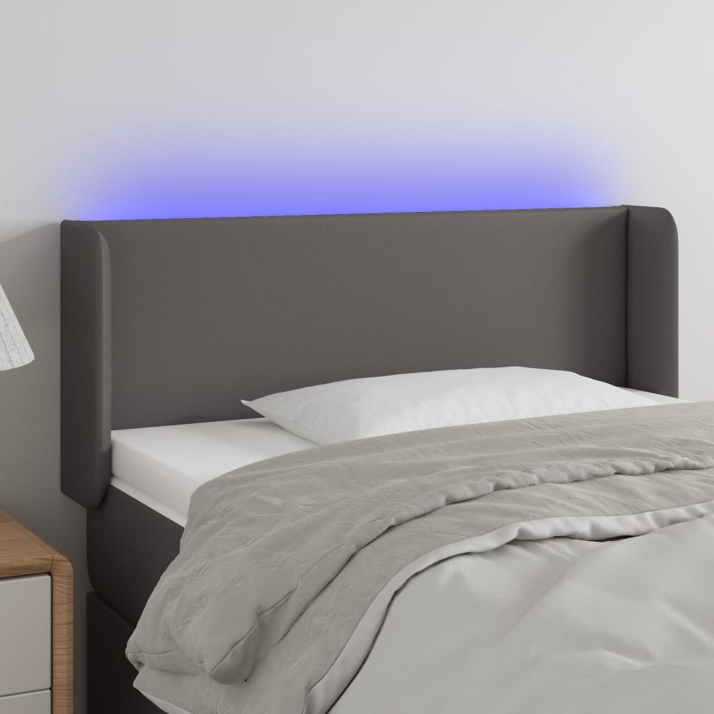 Κεφαλάρι Κρεβατιού LED Γκρι 103x16x78/88εκ. από Συνθετικό Δέρμα
