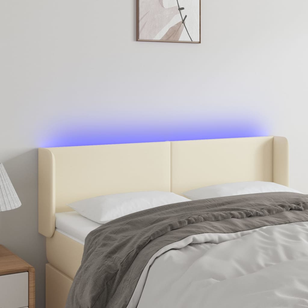Κεφαλάρι Κρεβατιού LED Κρεμ 147x16x78/88εκ. από Συνθετικό Δέρμα