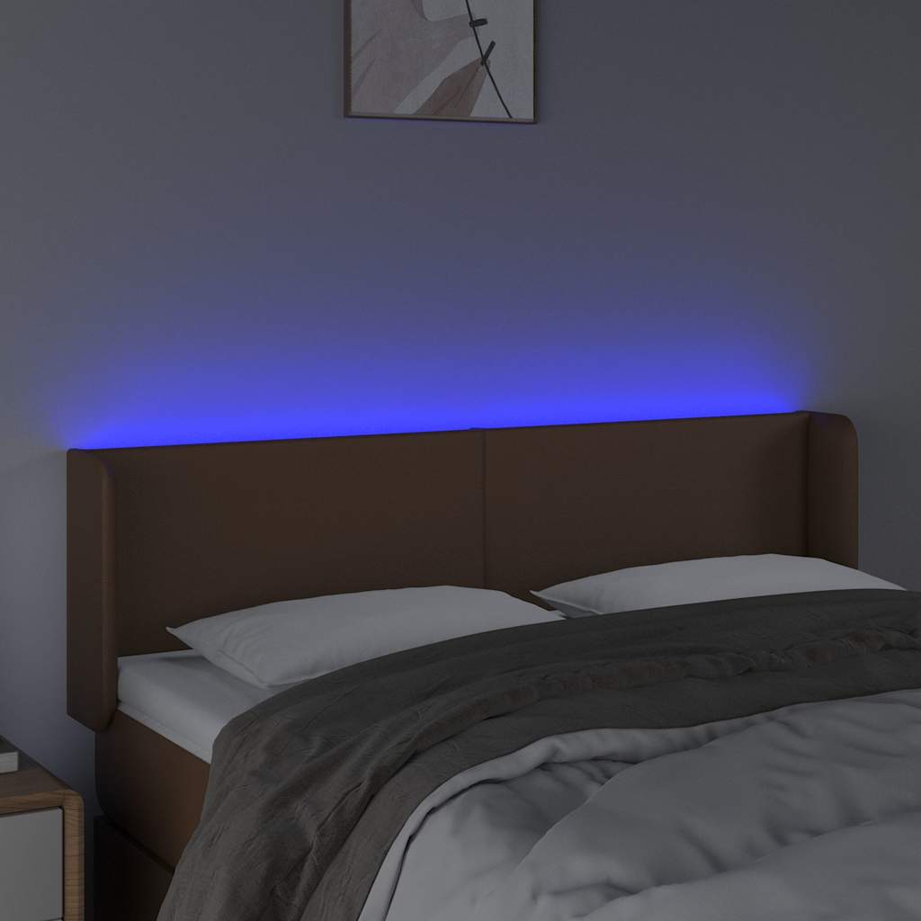 Κεφαλάρι Κρεβατιού LED Καφέ 147x16x78/88εκ. από Συνθετικό Δέρμα