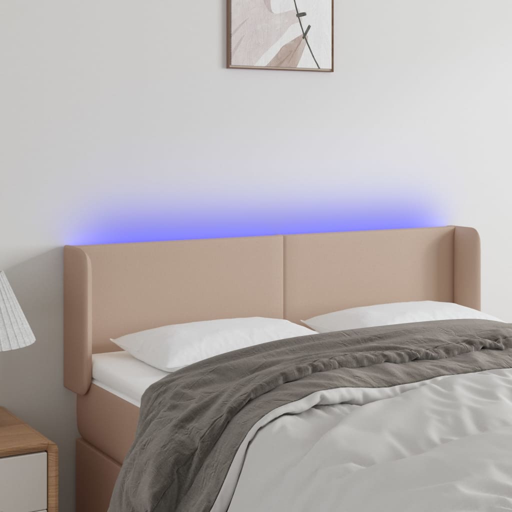 Κεφαλάρι Κρεβατιού LED Καπουτσίνο 147x16x78/88εκ. Συνθετ. Δέρμα - Pakobazaar