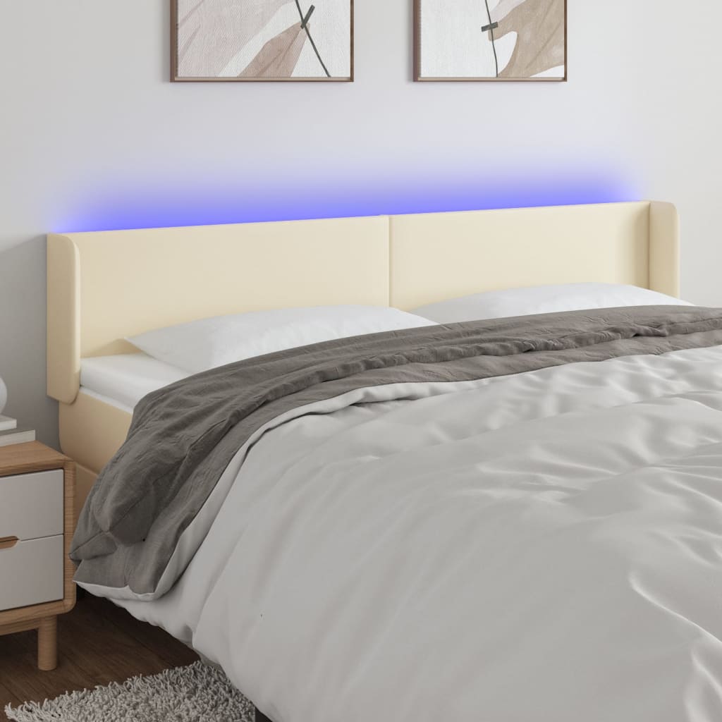 Κεφαλάρι Κρεβατιού LED Κρεμ 163x16x78/88εκ. από Συνθετικό Δέρμα - Pakobazaar