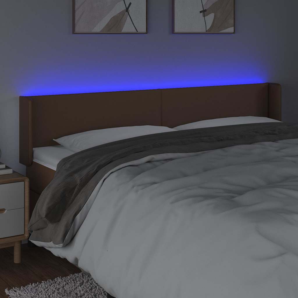 Κεφαλάρι Κρεβατιού LED Καφέ 163x16x78/88εκ. από Συνθετικό Δέρμα - Pakobazaar