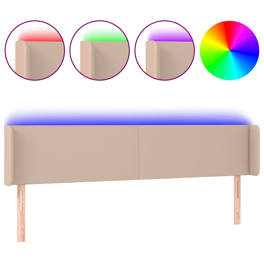 Κεφαλάρι Κρεβατιού LED Καπουτσίνο 163x16x78/88εκ. Συνθετ. Δέρμα
