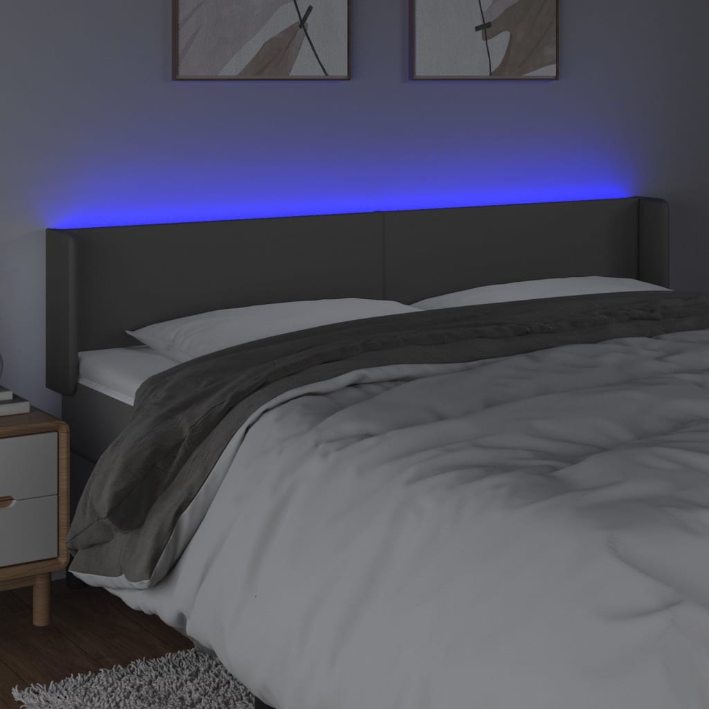 Κεφαλάρι Κρεβατιού LED Γκρι 183x16x78/88εκ. από Συνθετικό Δέρμα