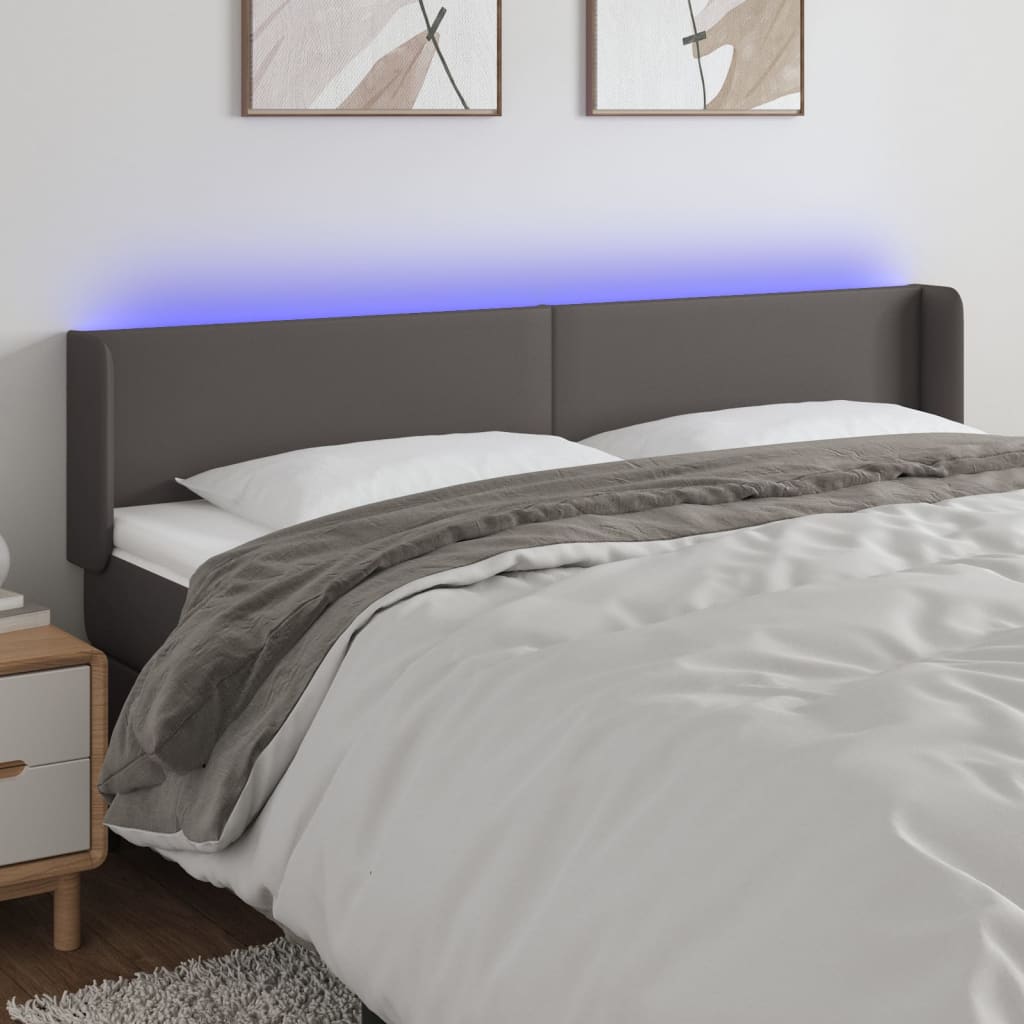 Κεφαλάρι Κρεβατιού LED Γκρι 183x16x78/88εκ. από Συνθετικό Δέρμα