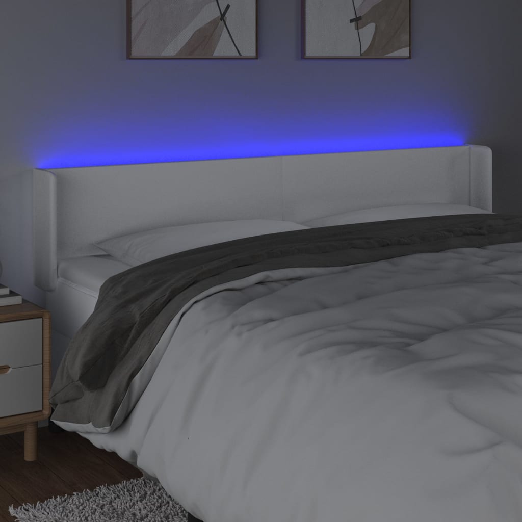 Κεφαλάρι Κρεβατιού LED Λευκό 203x16x78/88 εκ. Συνθετ. Δέρμα
