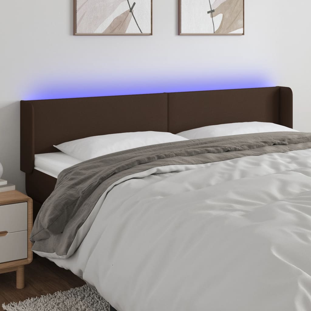 Κεφαλάρι Κρεβατιού LED Καφέ 203x16x78/88εκ. από Συνθετικό Δέρμα