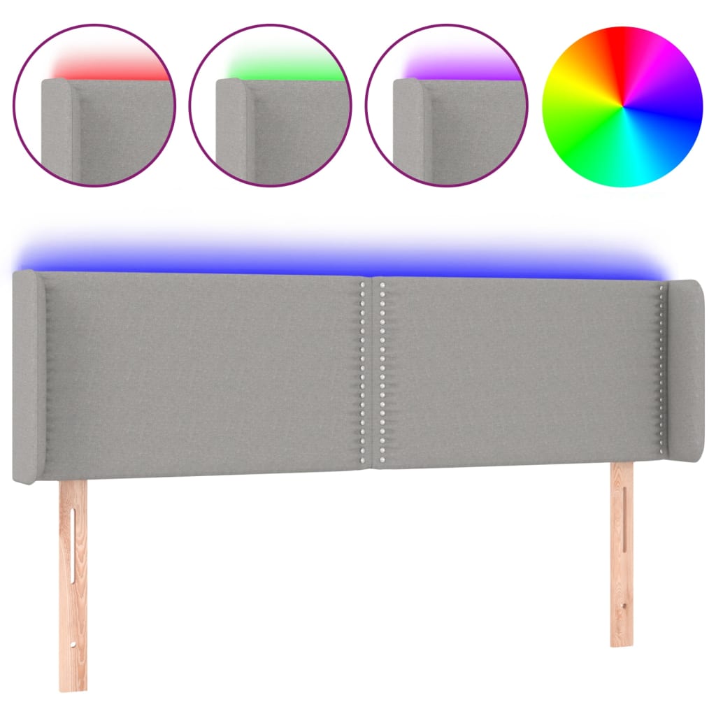 Κεφαλάρι Κρεβατιού LED Ανοιχτό Γκρι 147x16x78/88 εκ. Υφασμάτινο - Pakobazaar