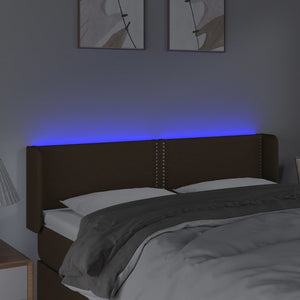 Κεφαλάρι Κρεβατιού LED Σκούρο Καφέ 147x16x78/88 εκ. Υφασμάτινο