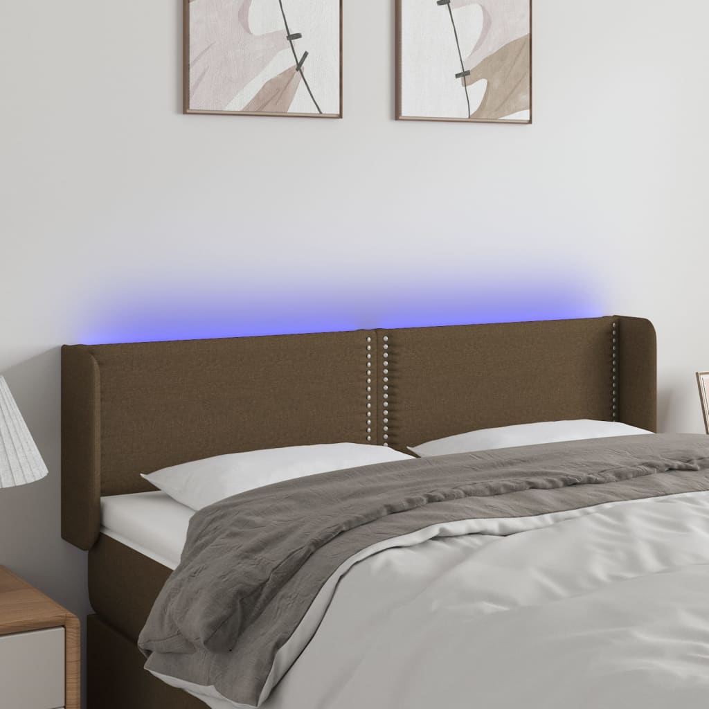 Κεφαλάρι Κρεβατιού LED Σκούρο Καφέ 147x16x78/88 εκ. Υφασμάτινο