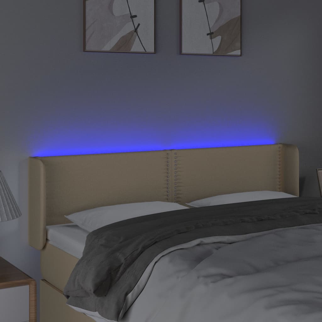 Κεφαλάρι Κρεβατιού LED Κρεμ 147x16x78/88 εκ. Υφασμάτινο