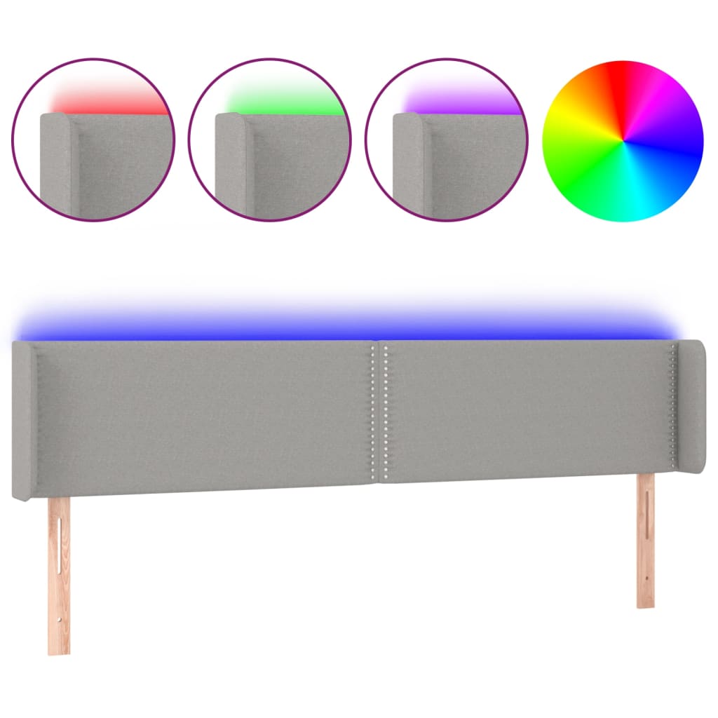 Κεφαλάρι Κρεβατιού LED Ανοιχτό Γκρι 183x16x78/88 εκ. Υφασμάτινο