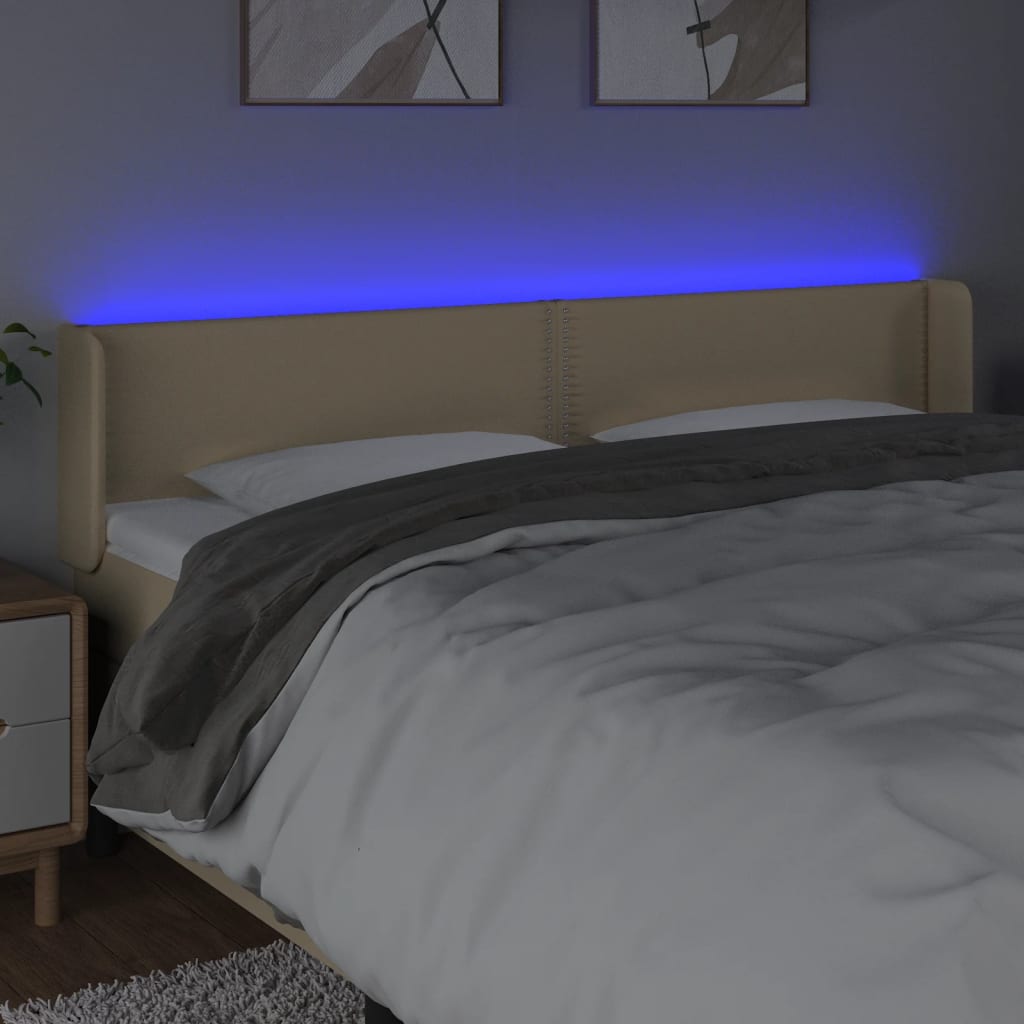 Κεφαλάρι Κρεβατιού LED Κρεμ 203x16x78/88 εκ. Υφασμάτινο - Pakobazaar