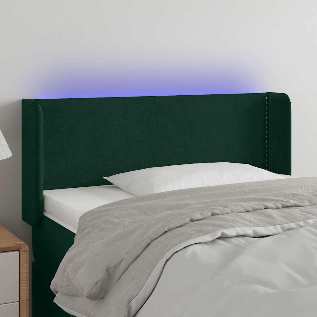 Κεφαλάρι Κρεβατιού LED Σκούρο Πράσινο 93x16x78/88 εκ. Βελούδινο