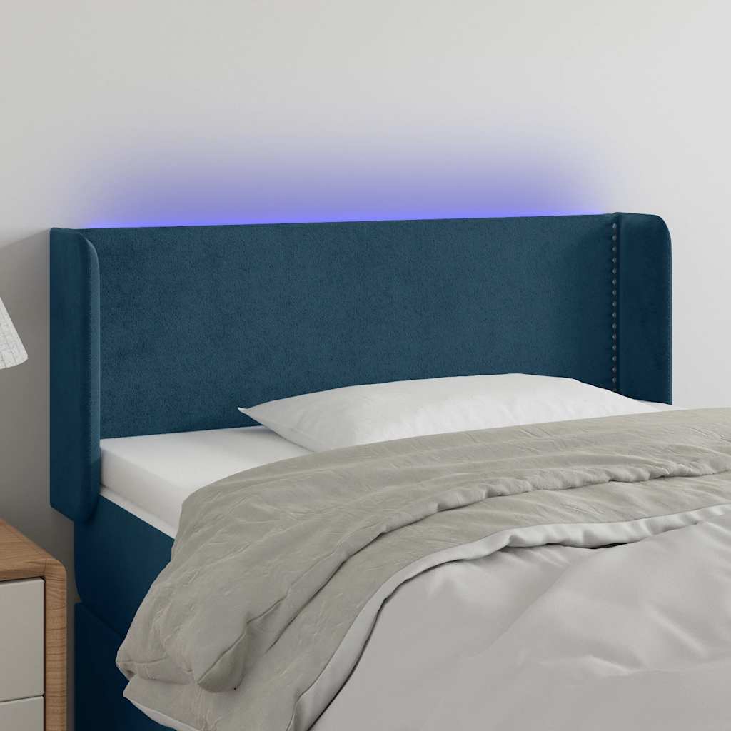 Κεφαλάρι Κρεβατιού LED Σκούρο Μπλε 93x16x78/88 εκ. Βελούδινο