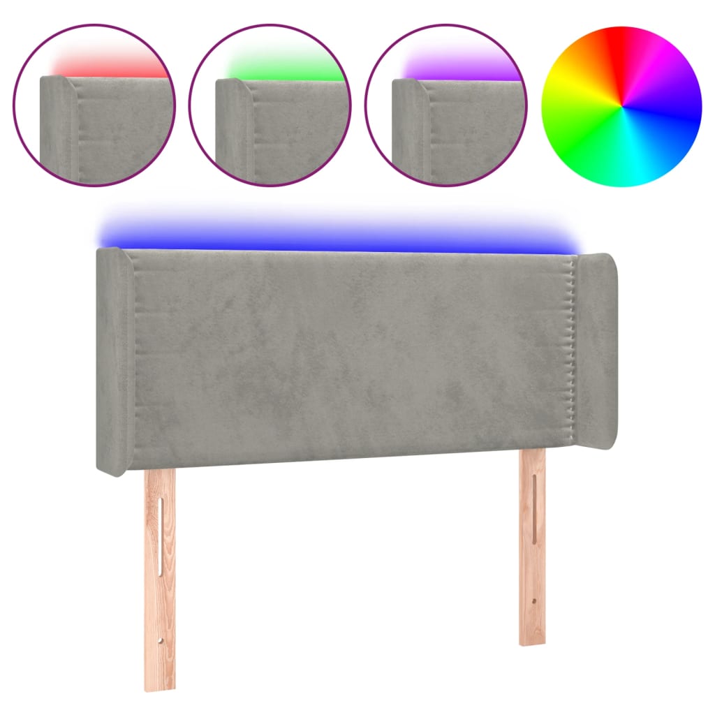 Κεφαλάρι Κρεβατιού LED Ανοιχτό Γκρι 103x16x78/88 εκ. Βελούδινο