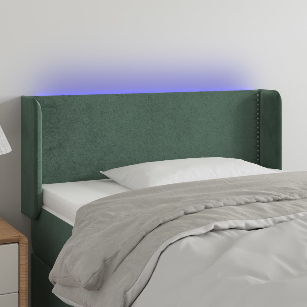 Κεφαλάρι Κρεβατιού LED Σκούρο Πράσινο 103x16x78/88εκ. Βελούδινο