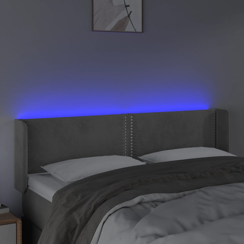 Κεφαλάρι Κρεβατιού LED Ανοιχτό Γκρι 147x16x78/88 εκ. Βελούδινο