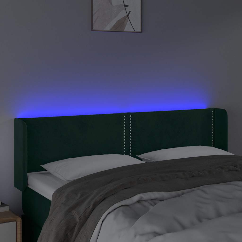 Κεφαλάρι Κρεβατιού LED Σκούρο Πράσινο 147x16x78/88εκ. Βελούδινο