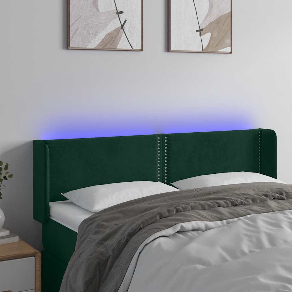 Κεφαλάρι Κρεβατιού LED Σκούρο Πράσινο 147x16x78/88εκ. Βελούδινο
