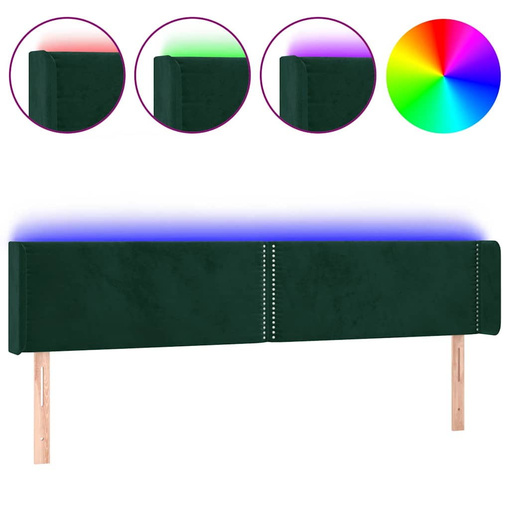 Κεφαλάρι Κρεβατιού LED Σκούρο Πράσινο 163x16x78/88εκ. Βελούδινο