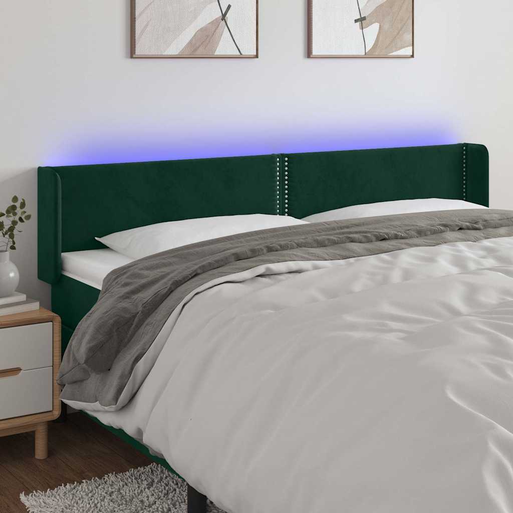 Κεφαλάρι Κρεβατιού LED Σκούρο Πράσινο 163x16x78/88εκ. Βελούδινο