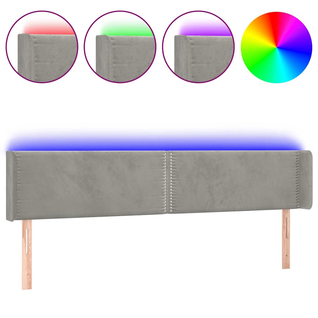 Κεφαλάρι Κρεβατιού LED Ανοιχτό Γκρι 183x16x78/88 εκ. Βελούδινο - Pakobazaar
