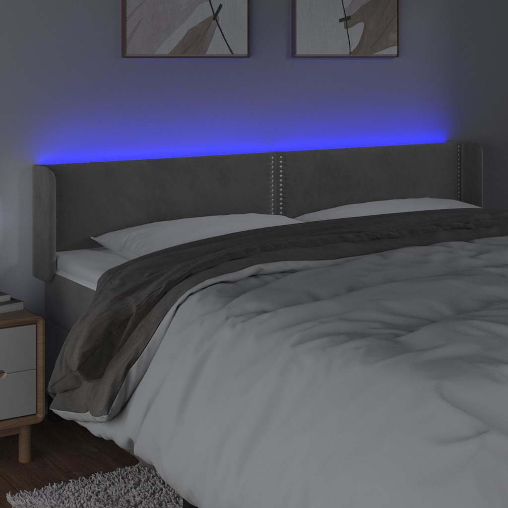 Κεφαλάρι Κρεβατιού LED Ανοιχτό Γκρι 183x16x78/88 εκ. Βελούδινο - Pakobazaar