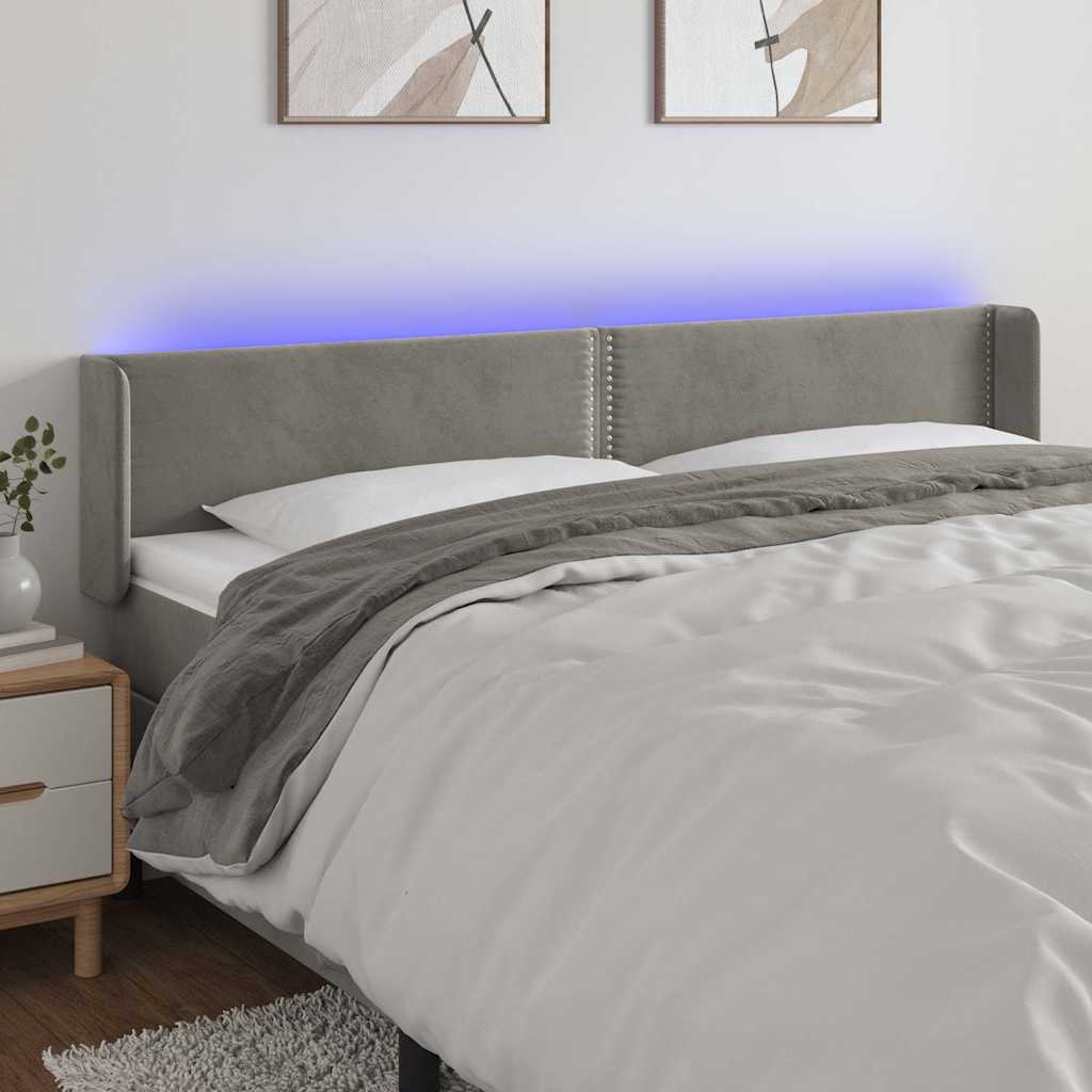 Κεφαλάρι Κρεβατιού LED Ανοιχτό Γκρι 183x16x78/88 εκ. Βελούδινο - Pakobazaar