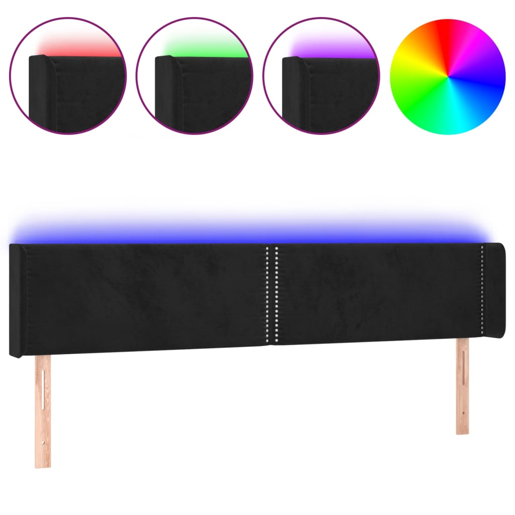 Κεφαλάρι Κρεβατιού LED Μαύρο 183x16x78/88 εκ. Βελούδινο