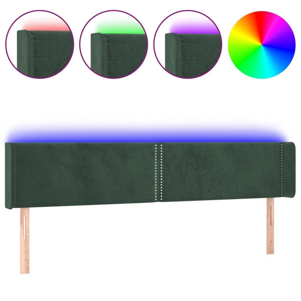 Κεφαλάρι Κρεβατιού LED Σκούρο Πράσινο 183x16x78/88εκ. Βελούδινο