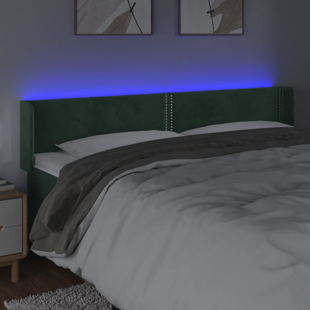 Κεφαλάρι Κρεβατιού LED Σκούρο Πράσινο 183x16x78/88εκ. Βελούδινο
