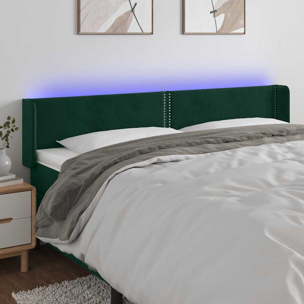 Κεφαλάρι Κρεβατιού LED Σκούρο Πράσινο 183x16x78/88εκ. Βελούδινο