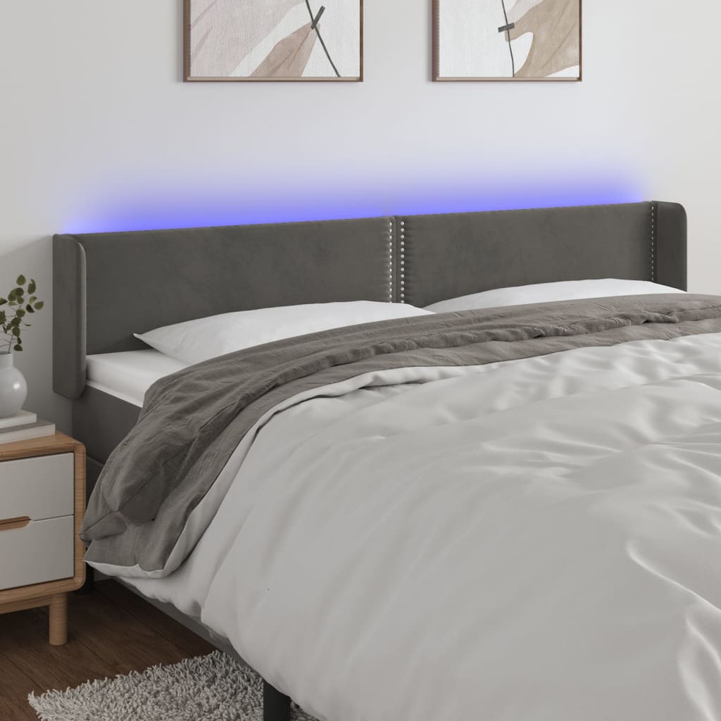 Κεφαλάρι Κρεβατιού LED Σκούρο Γκρι 203x16x78/88 εκ. Βελούδινο - Pakobazaar