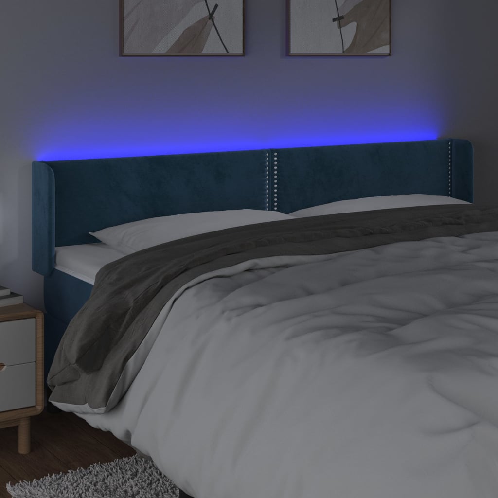 Κεφαλάρι Κρεβατιού LED Σκούρο Μπλε 203x16x78/88 εκ. Βελούδινο