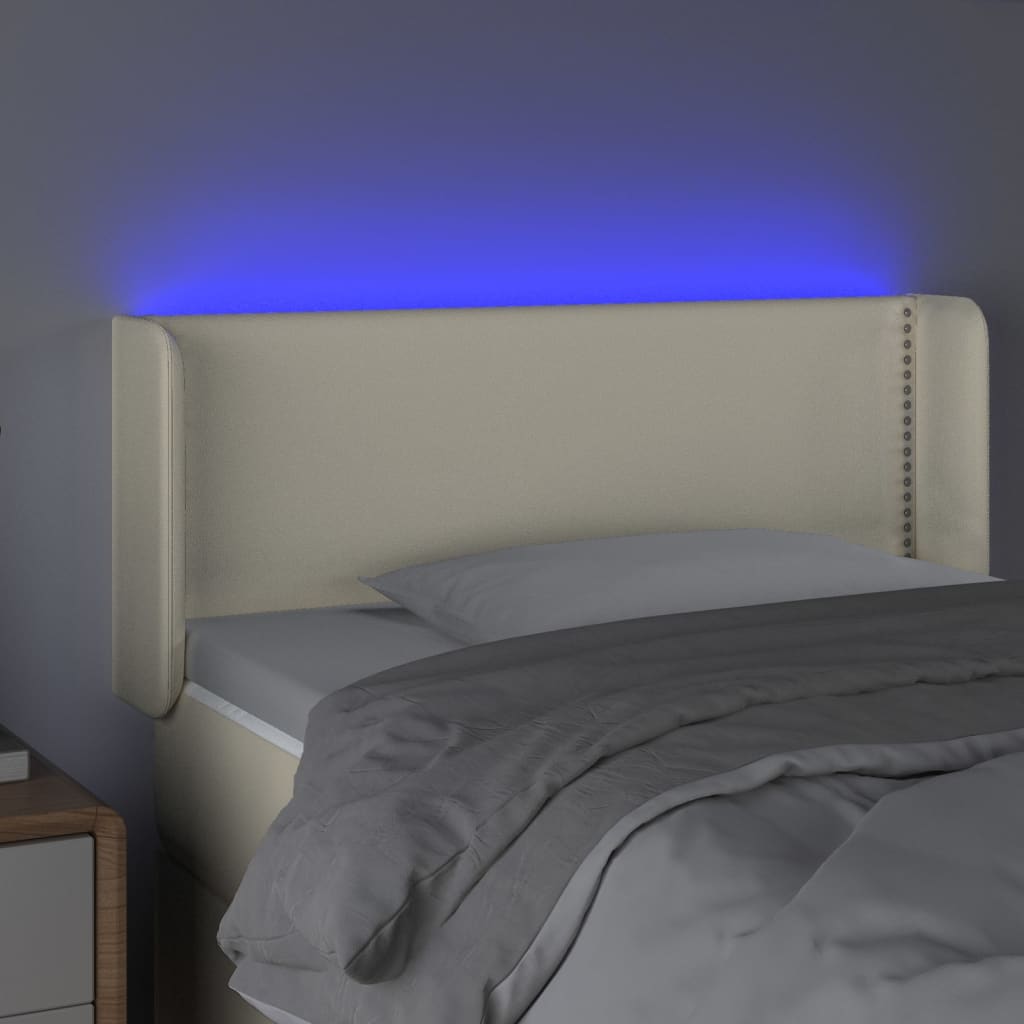 Κεφαλάρι Κρεβατιού LED Κρεμ 93x16x78/88 εκ. από Συνθετικό Δέρμα