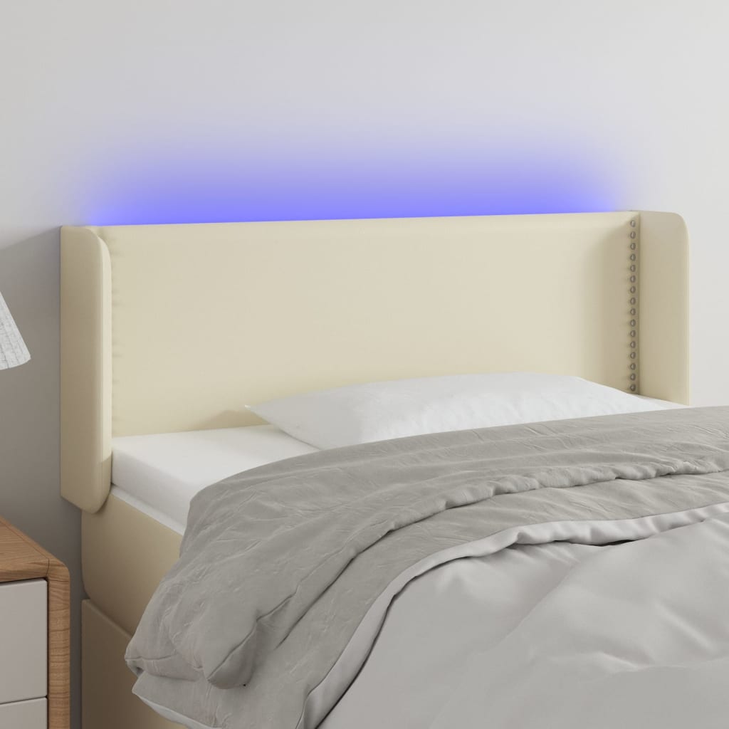 Κεφαλάρι Κρεβατιού LED Κρεμ 93x16x78/88 εκ. από Συνθετικό Δέρμα