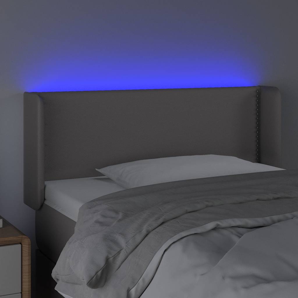 Κεφαλάρι Κρεβατιού LED Γκρι 93x16x78/88 εκ. από Συνθετικό Δέρμα