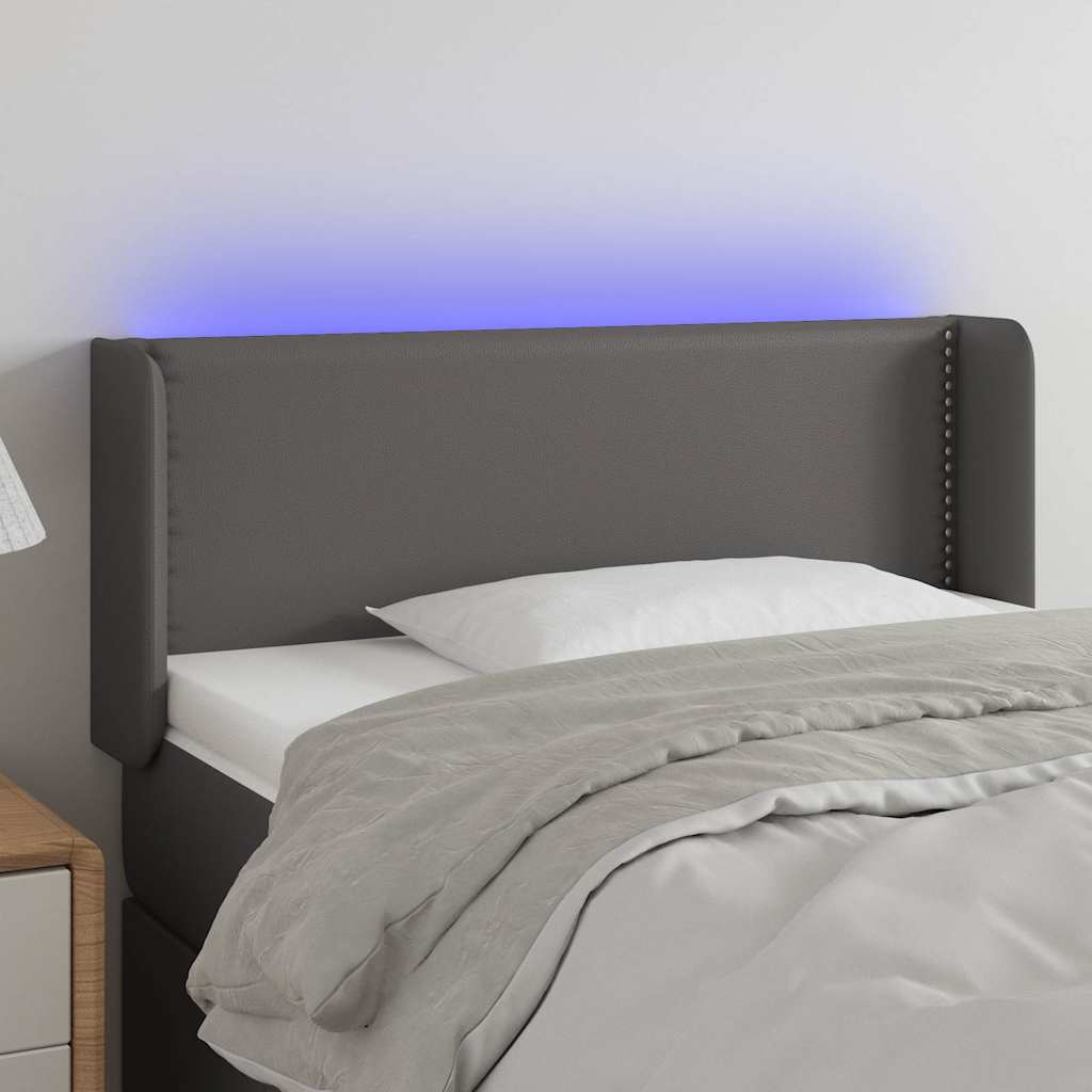 Κεφαλάρι Κρεβατιού LED Γκρι 93x16x78/88 εκ. από Συνθετικό Δέρμα
