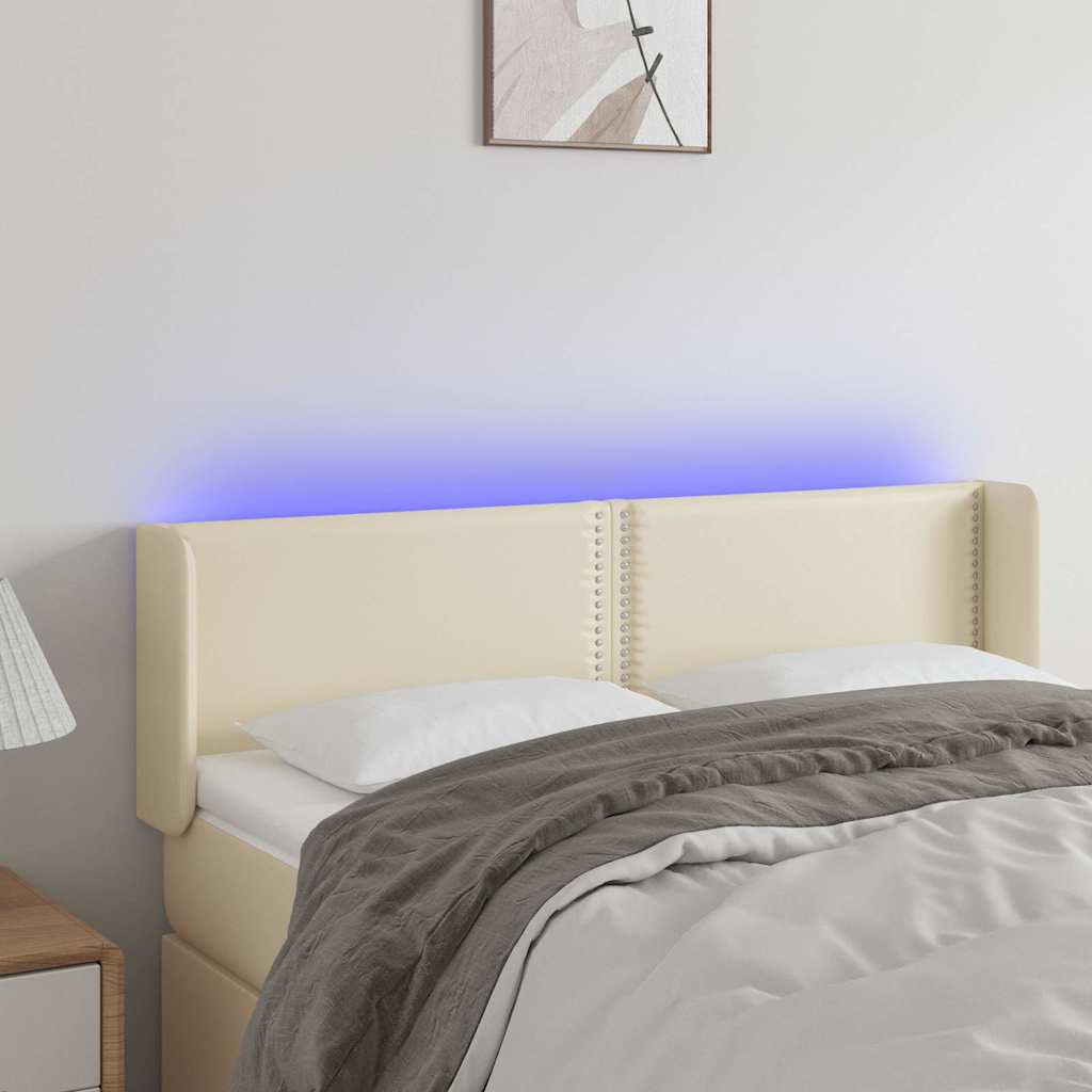 Κεφαλάρι Κρεβατιού LED Κρεμ 147x16x78/88εκ. από Συνθετικό Δέρμα