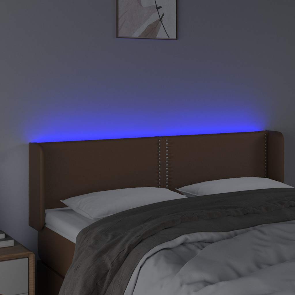Κεφαλάρι Κρεβατιού LED Καφέ 147x16x78/88εκ. από Συνθετικό Δέρμα
