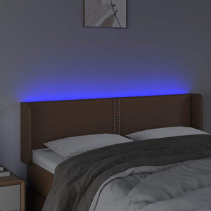 Κεφαλάρι Κρεβατιού LED Καφέ 147x16x78/88εκ. από Συνθετικό Δέρμα