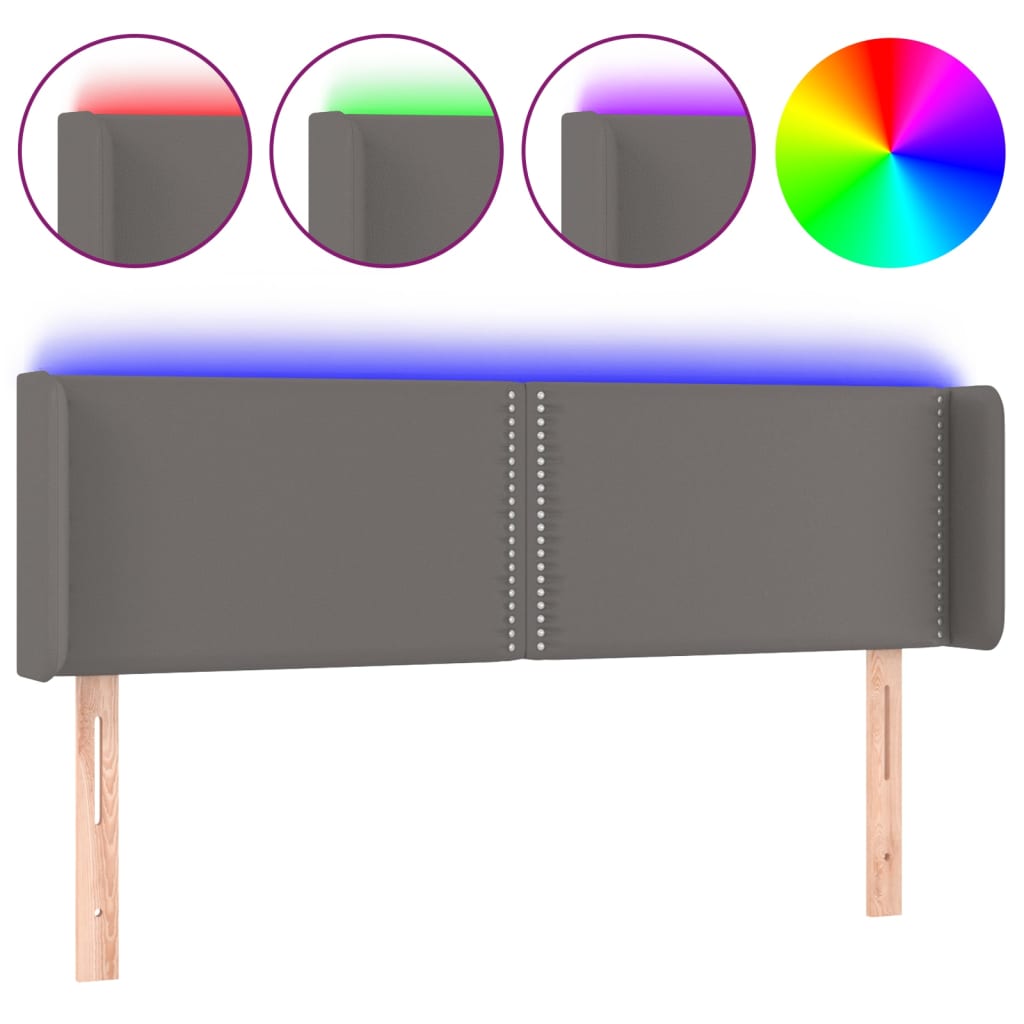 Κεφαλάρι Κρεβατιού LED Γκρι 147x16x78/88εκ. από Συνθετικό Δέρμα