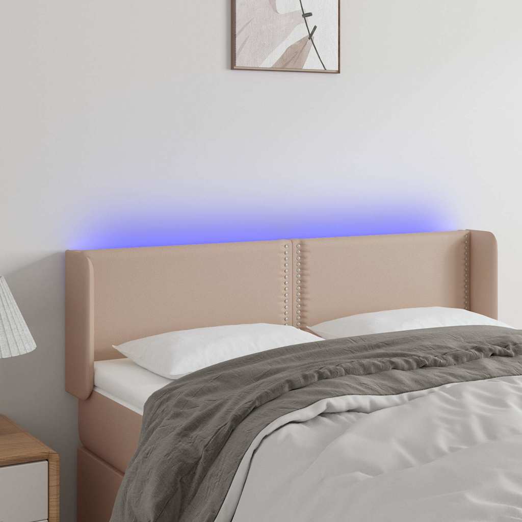 Κεφαλάρι Κρεβατιού LED Καπουτσίνο 147x16x78/88εκ. Συνθετ. Δέρμα