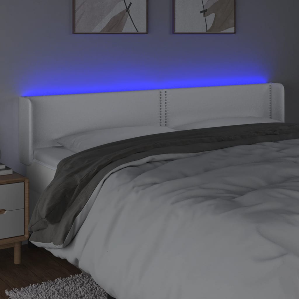 Κεφαλάρι Κρεβατιού LED Λευκό 163x16x78/88 εκ. Συνθετ. Δέρμα