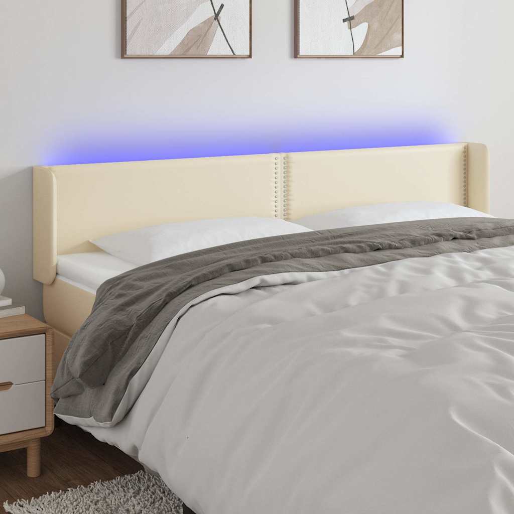 Κεφαλάρι Κρεβατιού LED Κρεμ 163x16x78/88εκ. από Συνθετικό Δέρμα - Pakobazaar